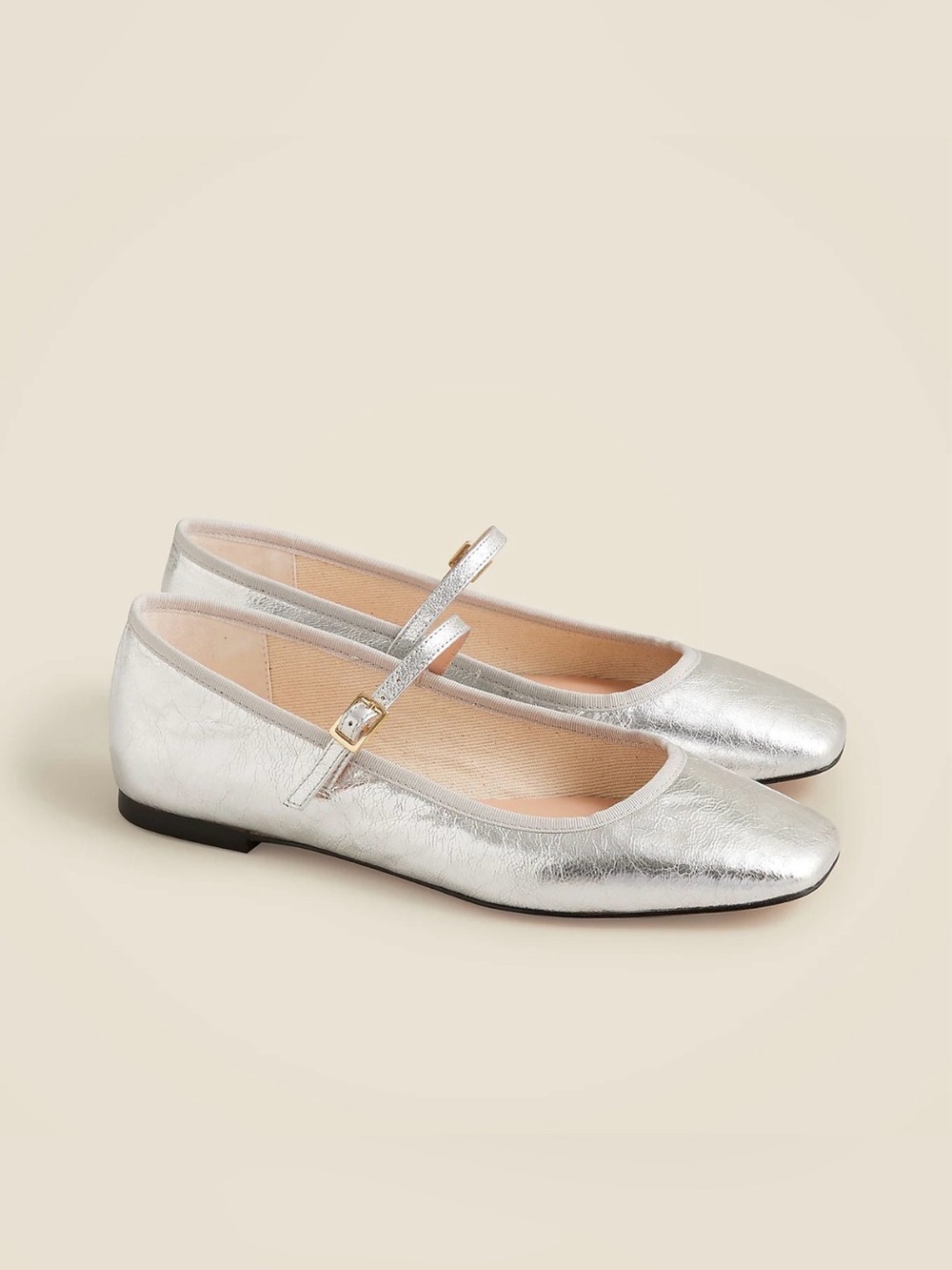 J. Crew Metallic Silver Mary Jane Flats with Buckle Strap